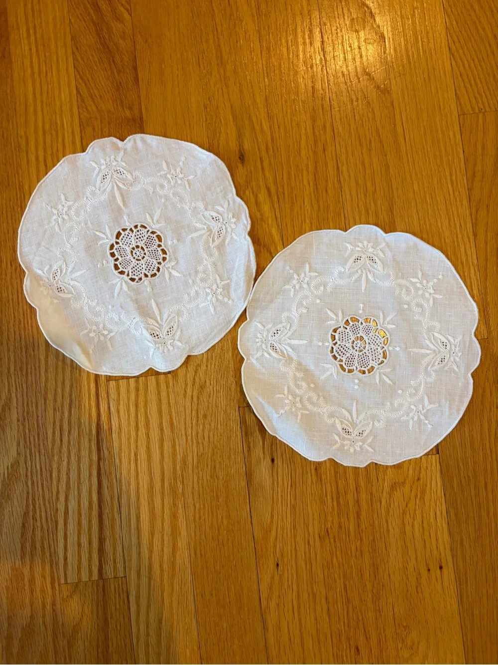 Embroidered White Round Doilies - Set of 2